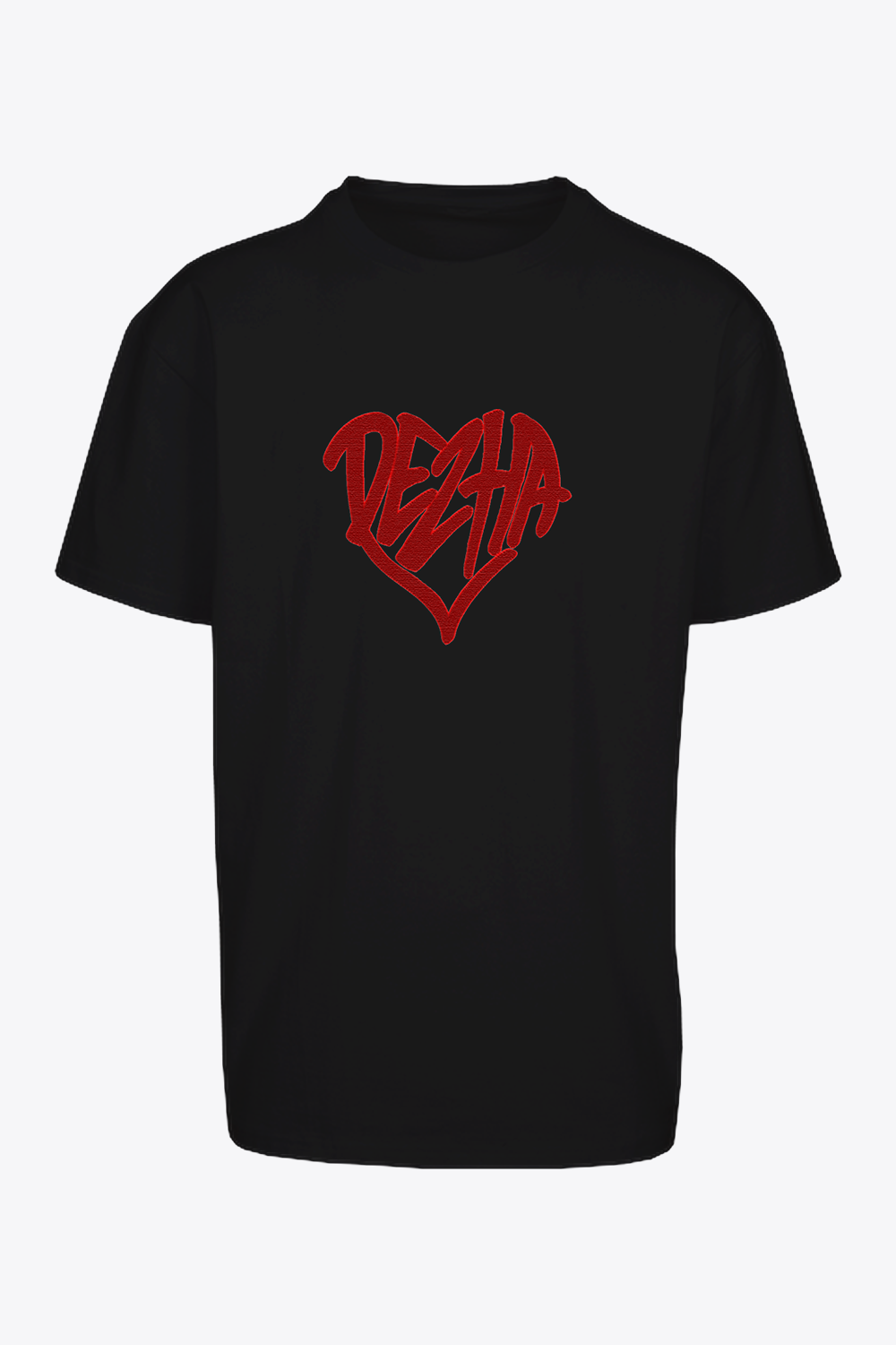 DEZHA Oversized T-Shirt mit rotem Herz-Logo, Heavy Cotton 240gsm, lässiger Oversized Fit.
DEZHA Oversized Shirt, rotes Herz-Design vorne, minimalistischer Streetwear Look.