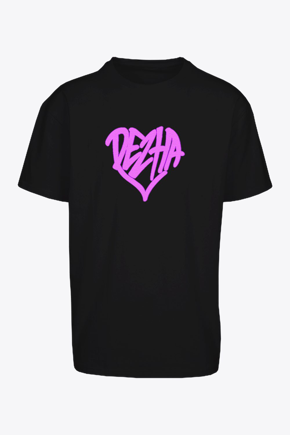 DEZHA Oversized T-Shirt mit pinkem Herz-Logo, urbanes Streetwear Shirt, Crewneck & überschnittene Schultern.
DEZHA Oversized Shirt, pinkes Herz-Design, hochwertiges Baumwollgewebe 240gsm.