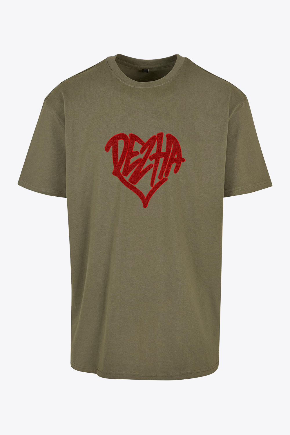 DEZHA Oversized T-Shirt mit rotem Herz-Logo, Heavy Cotton 240gsm, lässiger Oversized Fit.
DEZHA Oversized Shirt, rotes Herz-Design vorne, minimalistischer Streetwear Look.
